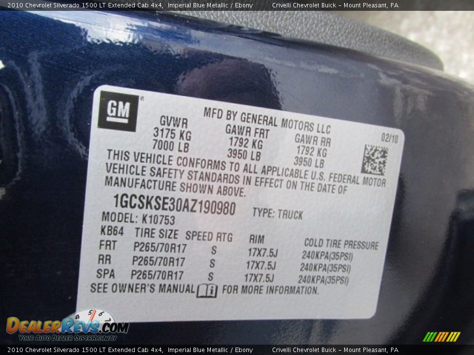 2010 Chevrolet Silverado 1500 LT Extended Cab 4x4 Imperial Blue Metallic / Ebony Photo #34