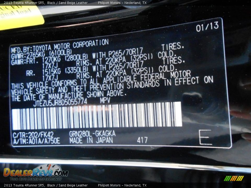 2013 Toyota 4Runner SR5 Black / Sand Beige Leather Photo #35