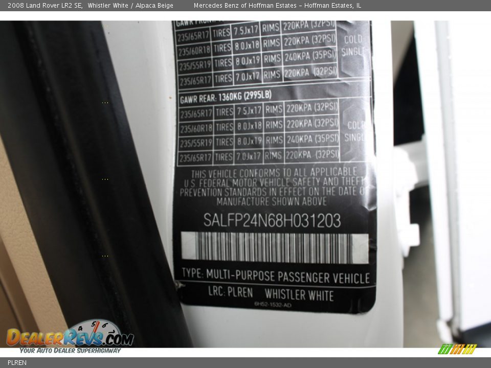 Land Rover Color Code PLREN Whistler White