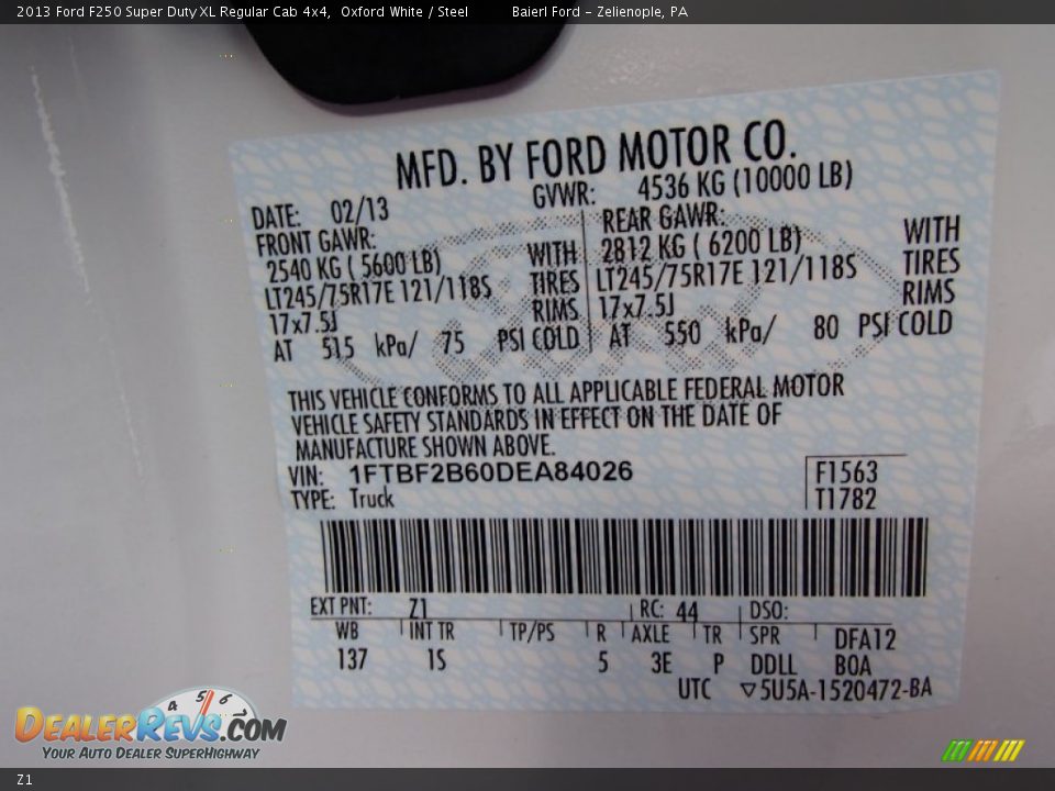 Ford Color Code Z1 Oxford White