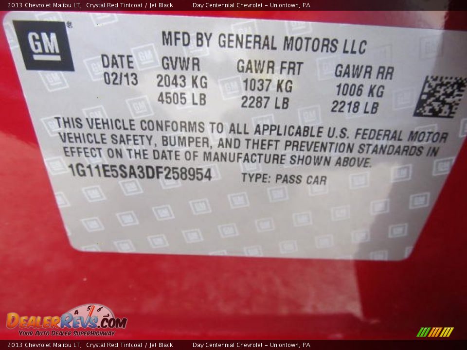 2013 Chevrolet Malibu LT Crystal Red Tintcoat / Jet Black Photo #19
