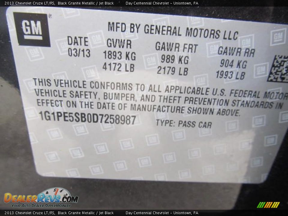 2013 Chevrolet Cruze LT/RS Black Granite Metallic / Jet Black Photo #19