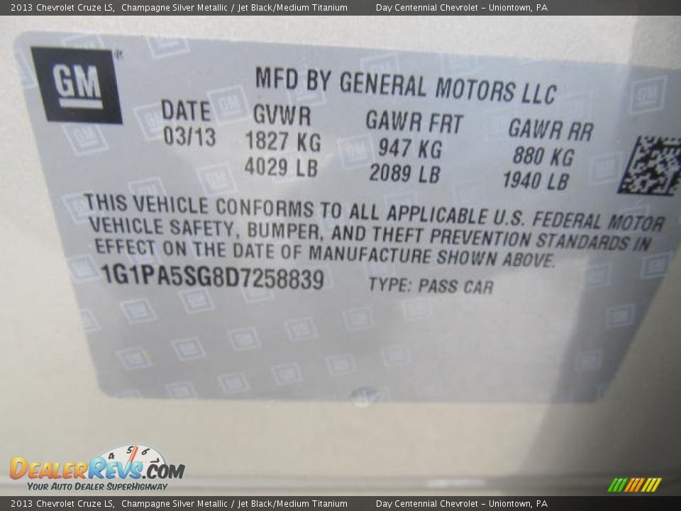 2013 Chevrolet Cruze LS Champagne Silver Metallic / Jet Black/Medium Titanium Photo #19