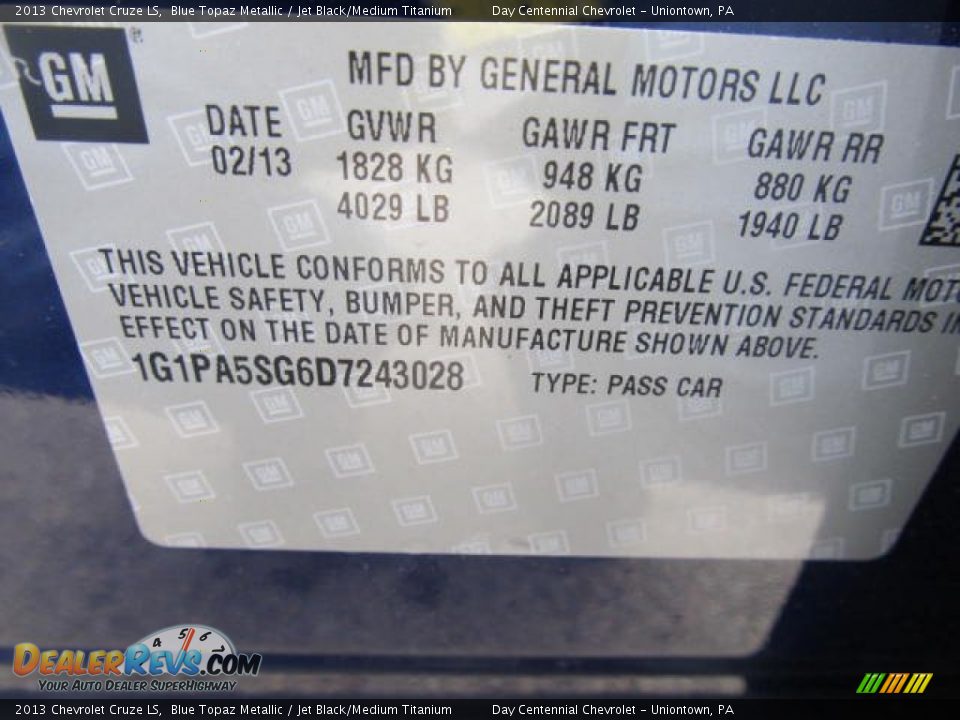 2013 Chevrolet Cruze LS Blue Topaz Metallic / Jet Black/Medium Titanium Photo #19
