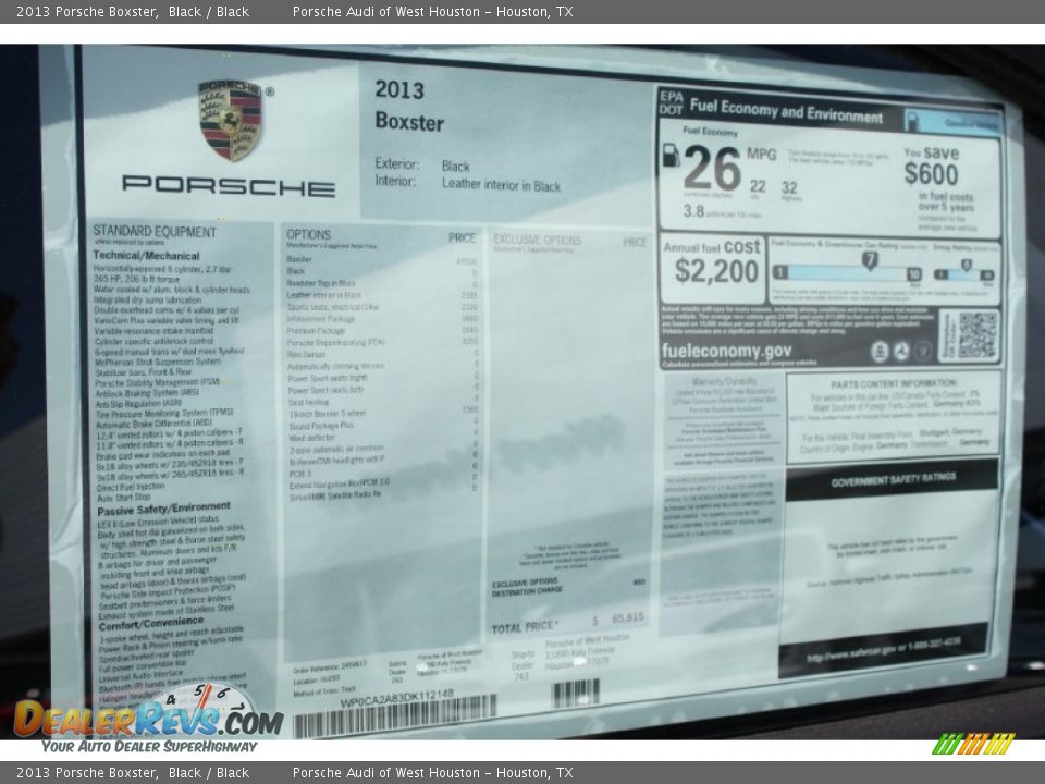 2013 Porsche Boxster  Window Sticker Photo #12