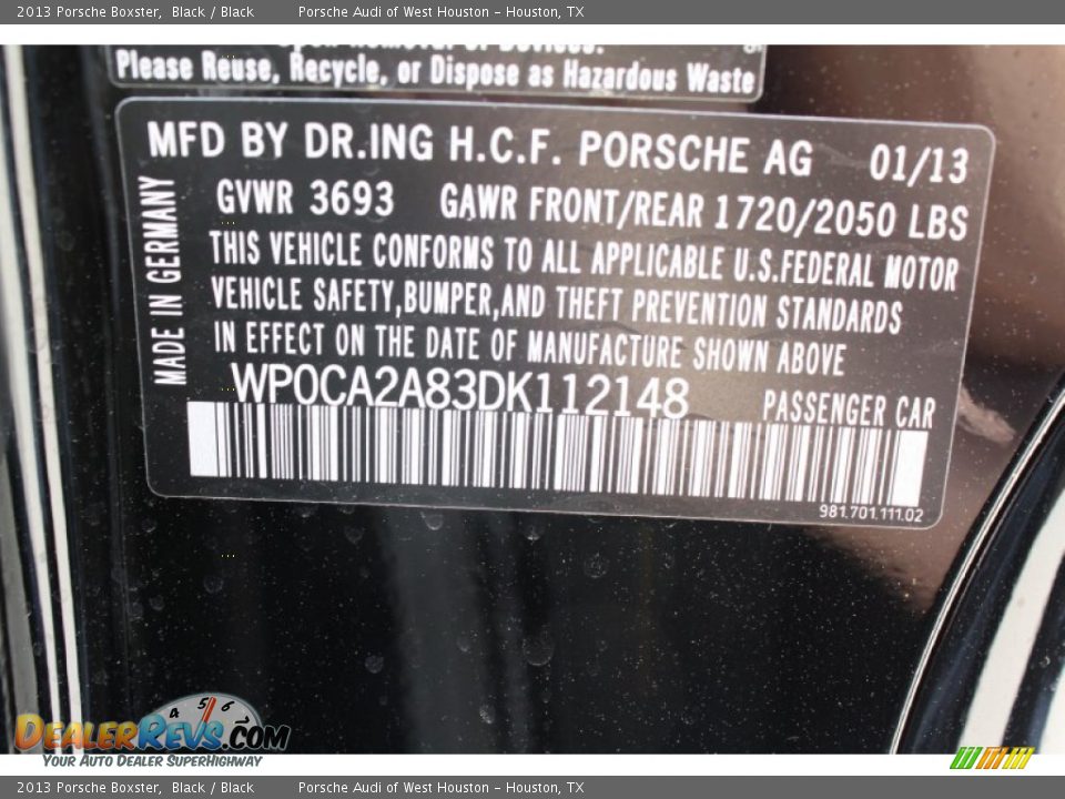 2013 Porsche Boxster Black / Black Photo #32