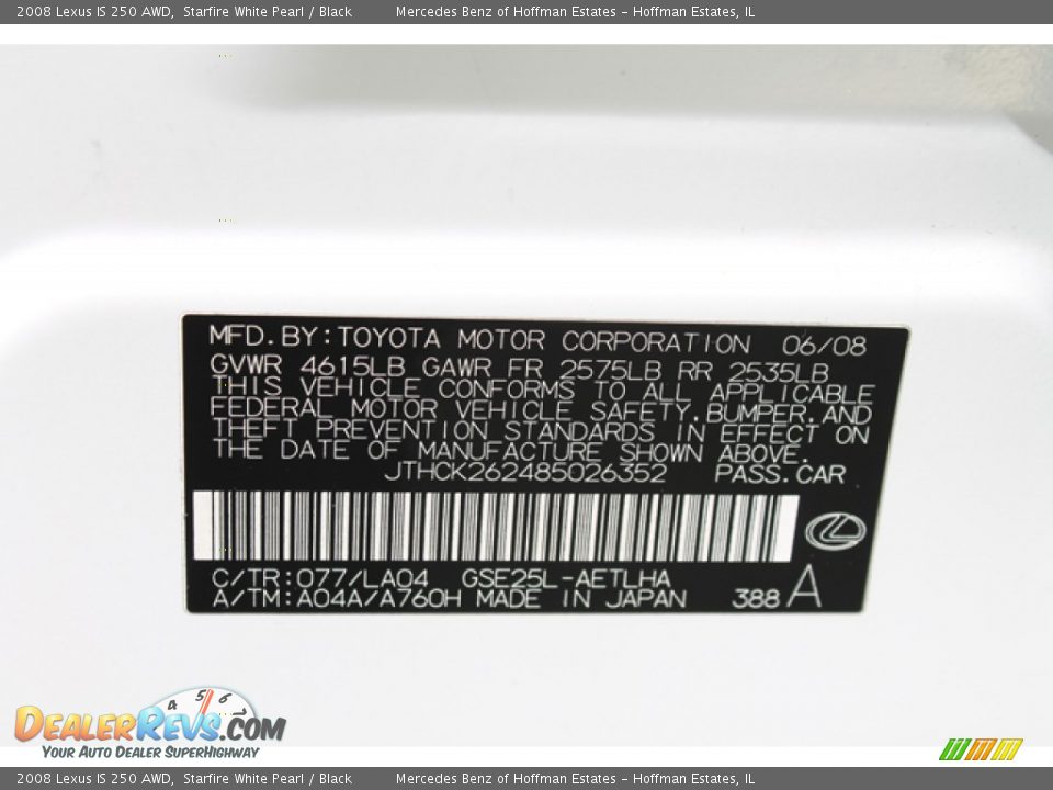 2008 Lexus IS 250 AWD Starfire White Pearl / Black Photo #33