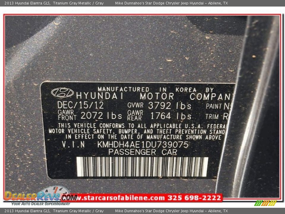 2013 Hyundai Elantra GLS Titanium Gray Metallic / Gray Photo #10