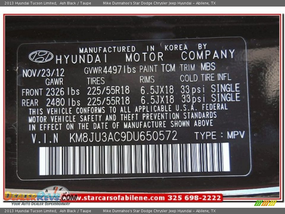 2013 Hyundai Tucson Limited Ash Black / Taupe Photo #11