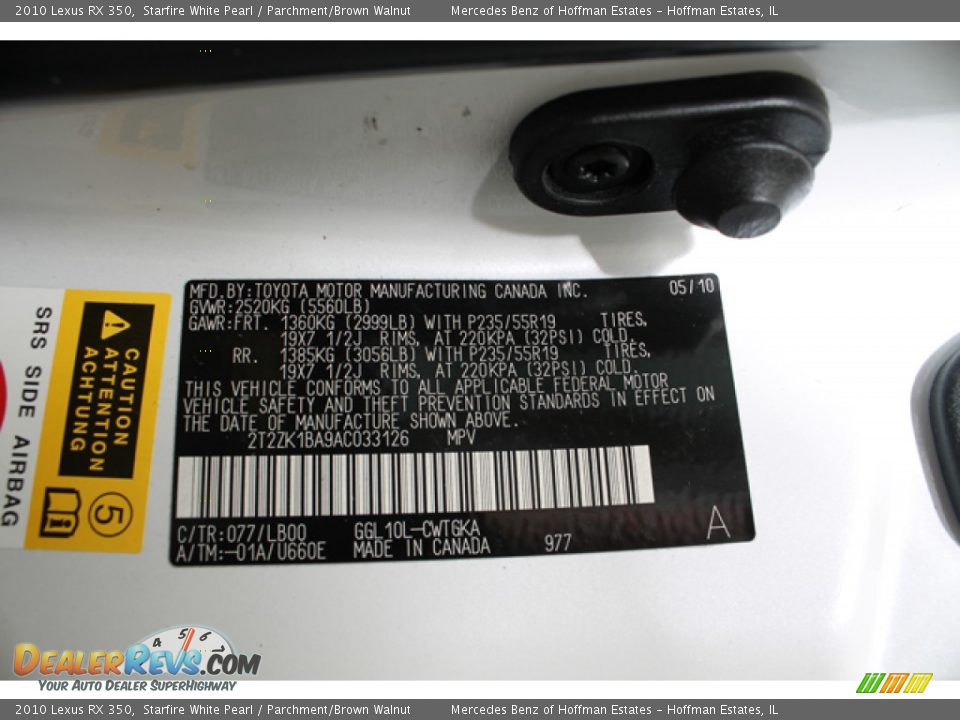 2010 Lexus RX 350 Starfire White Pearl / Parchment/Brown Walnut Photo #33