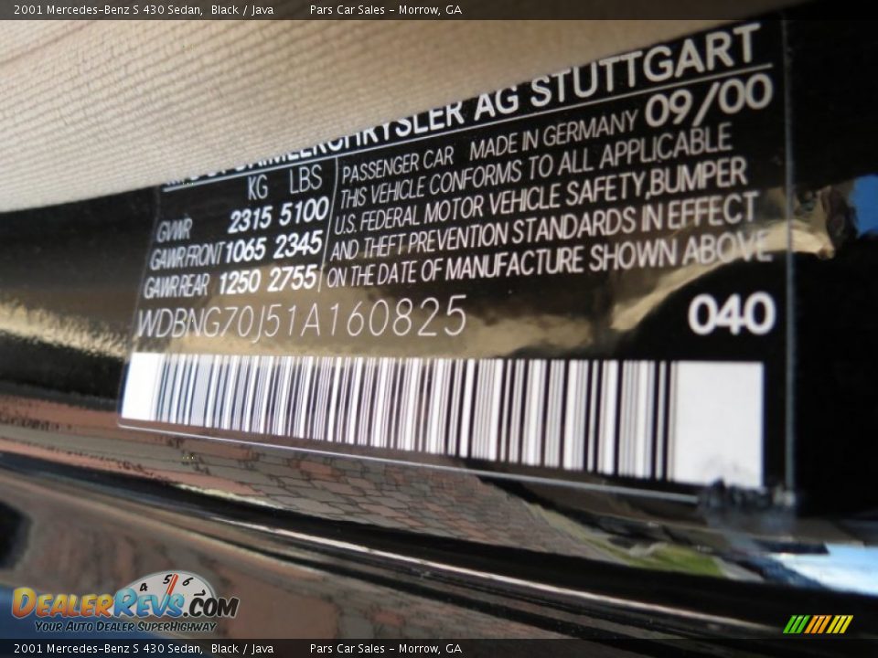 2001 Mercedes-Benz S 430 Sedan Black / Java Photo #17