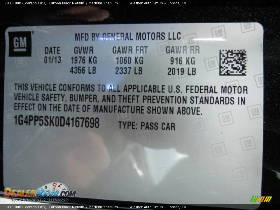 2013 Buick Verano FWD Carbon Black Metallic / Medium Titanium Photo #8