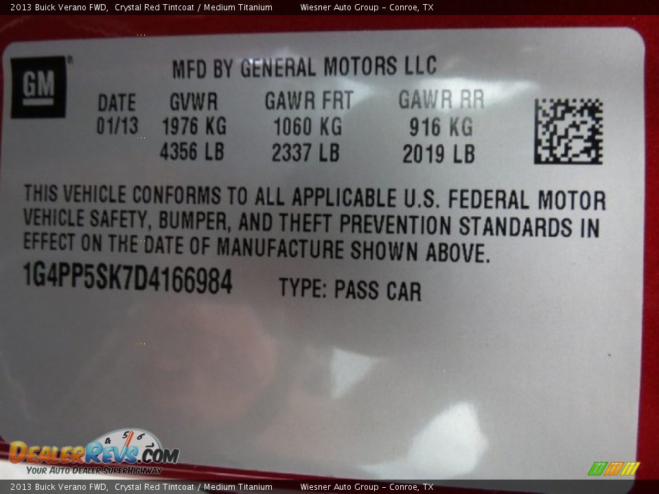 2013 Buick Verano FWD Crystal Red Tintcoat / Medium Titanium Photo #8