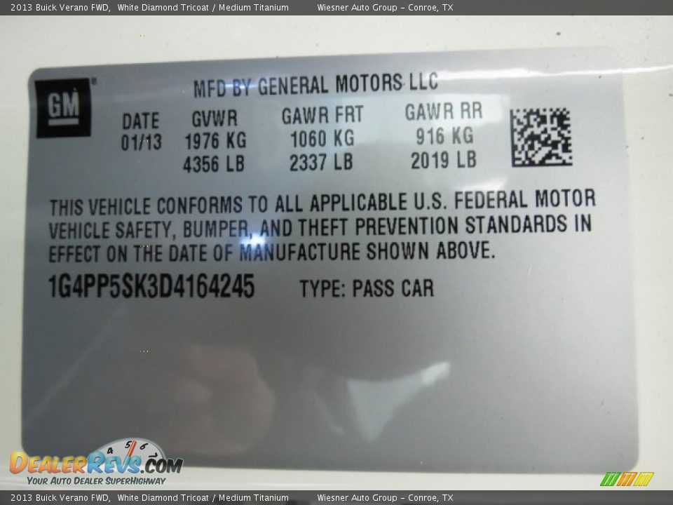 2013 Buick Verano FWD White Diamond Tricoat / Medium Titanium Photo #8