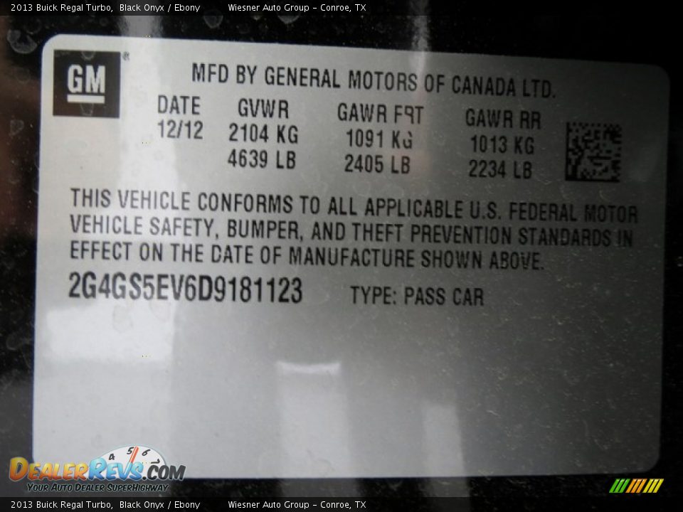 2013 Buick Regal Turbo Black Onyx / Ebony Photo #8