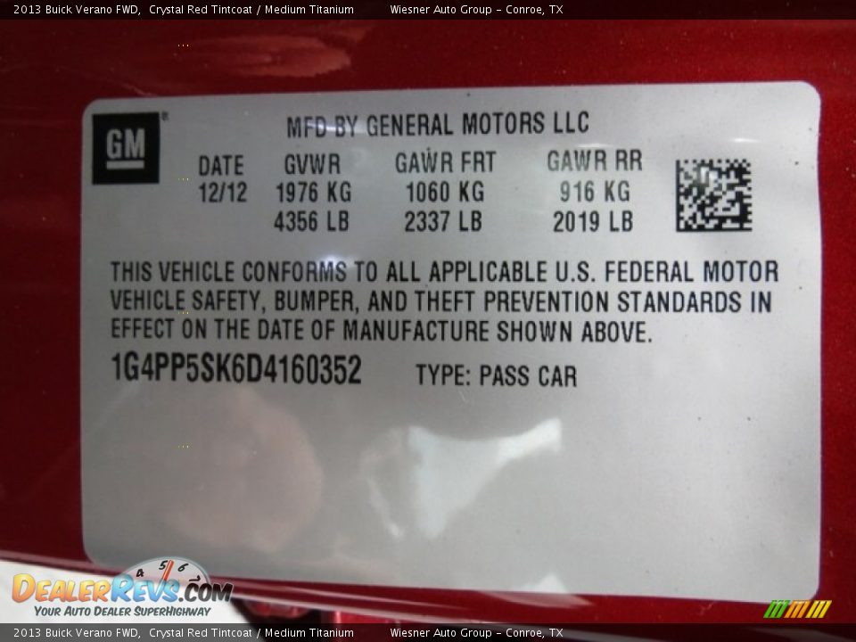 2013 Buick Verano FWD Crystal Red Tintcoat / Medium Titanium Photo #7
