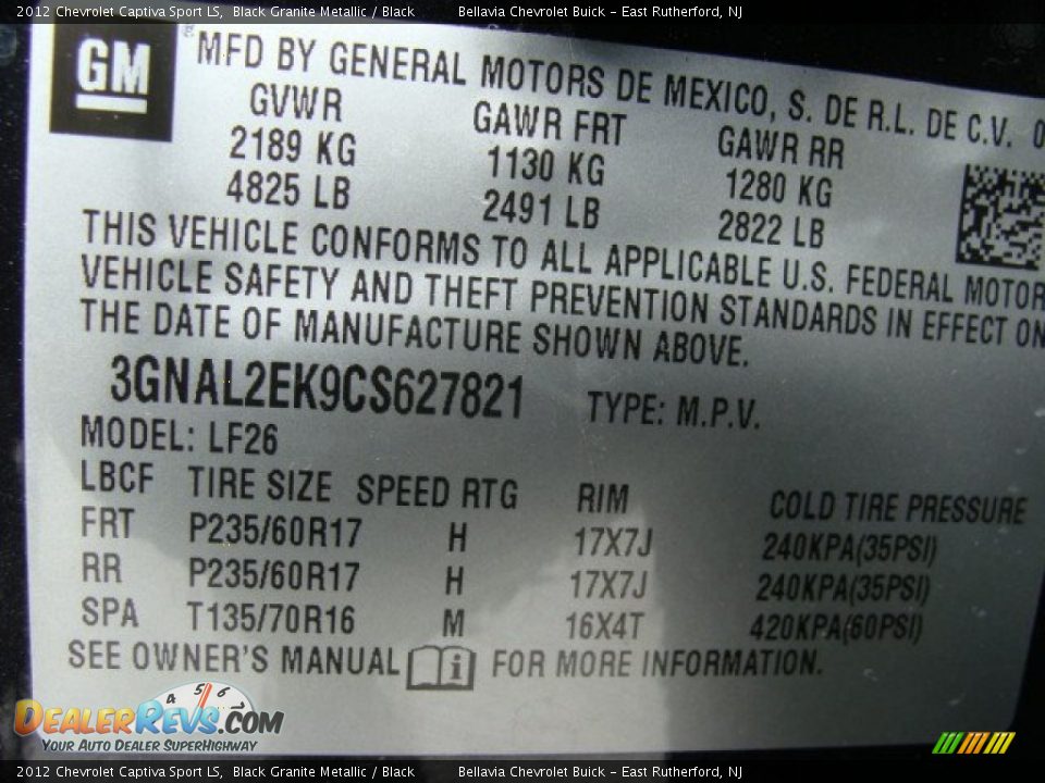 2012 Chevrolet Captiva Sport LS Black Granite Metallic / Black Photo #15