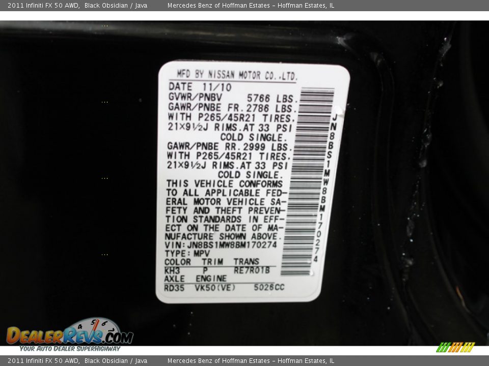 2011 Infiniti FX 50 AWD Black Obsidian / Java Photo #32