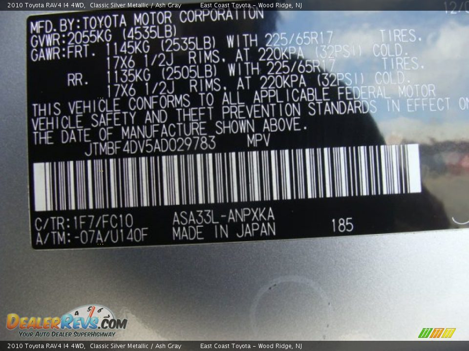 2010 Toyota RAV4 I4 4WD Classic Silver Metallic / Ash Gray Photo #15