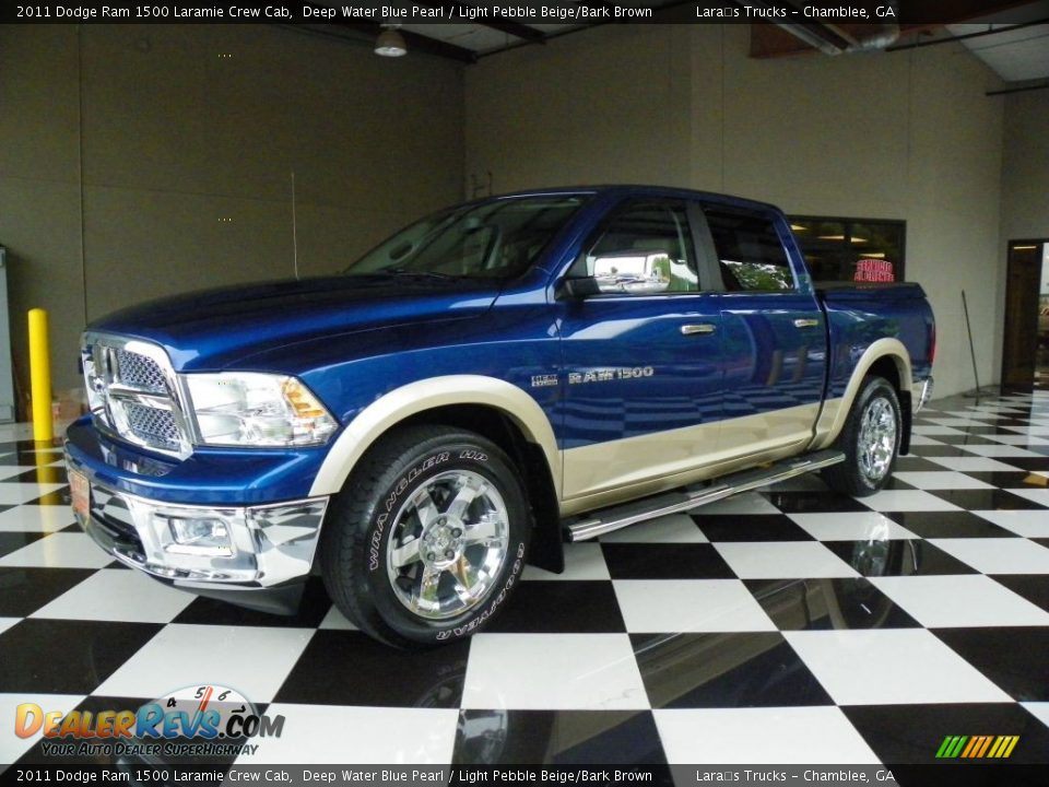 2011 Dodge Ram 1500 Laramie Crew Cab Deep Water Blue Pearl / Light Pebble Beige/Bark Brown Photo #3