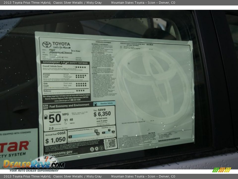 2013 Toyota Prius Three Hybrid Classic Silver Metallic / Misty Gray Photo #10