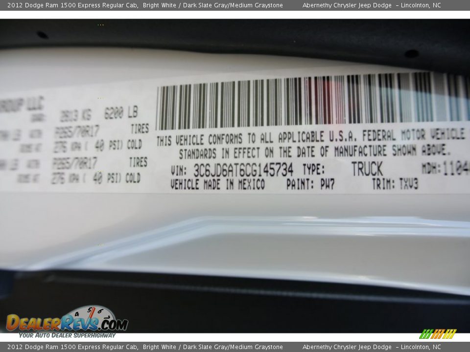 2012 Dodge Ram 1500 Express Regular Cab Bright White / Dark Slate Gray/Medium Graystone Photo #8