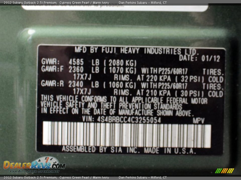 2012 Subaru Outback 2.5i Premium Cypress Green Pearl / Warm Ivory Photo #26