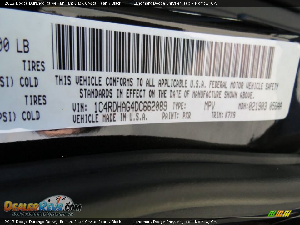2013 Dodge Durango Rallye Brilliant Black Crystal Pearl / Black Photo #11