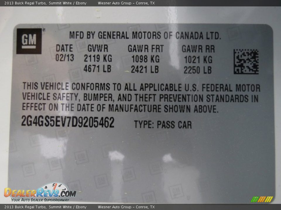 2013 Buick Regal Turbo Summit White / Ebony Photo #7