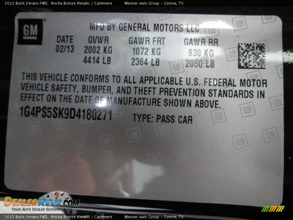 2013 Buick Verano FWD Mocha Bronze Metallic / Cashmere Photo #7