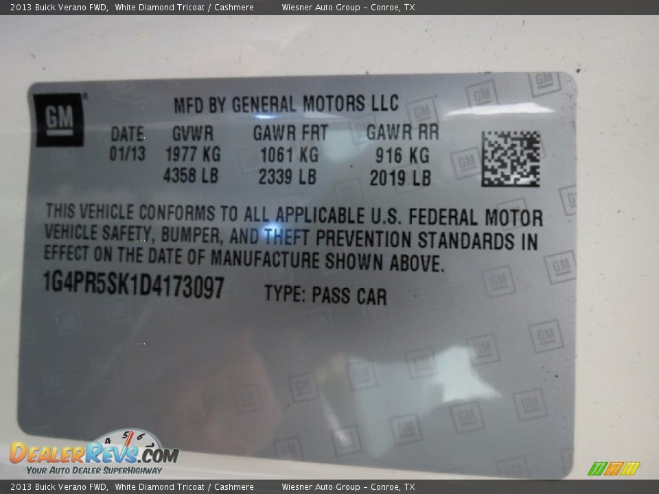 2013 Buick Verano FWD White Diamond Tricoat / Cashmere Photo #8