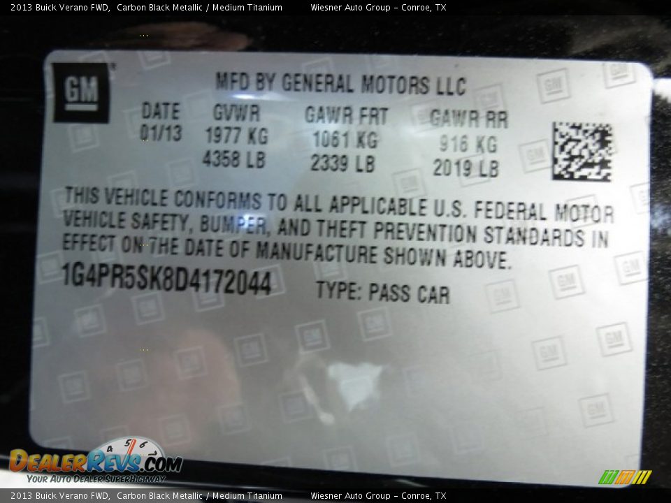 2013 Buick Verano FWD Carbon Black Metallic / Medium Titanium Photo #7