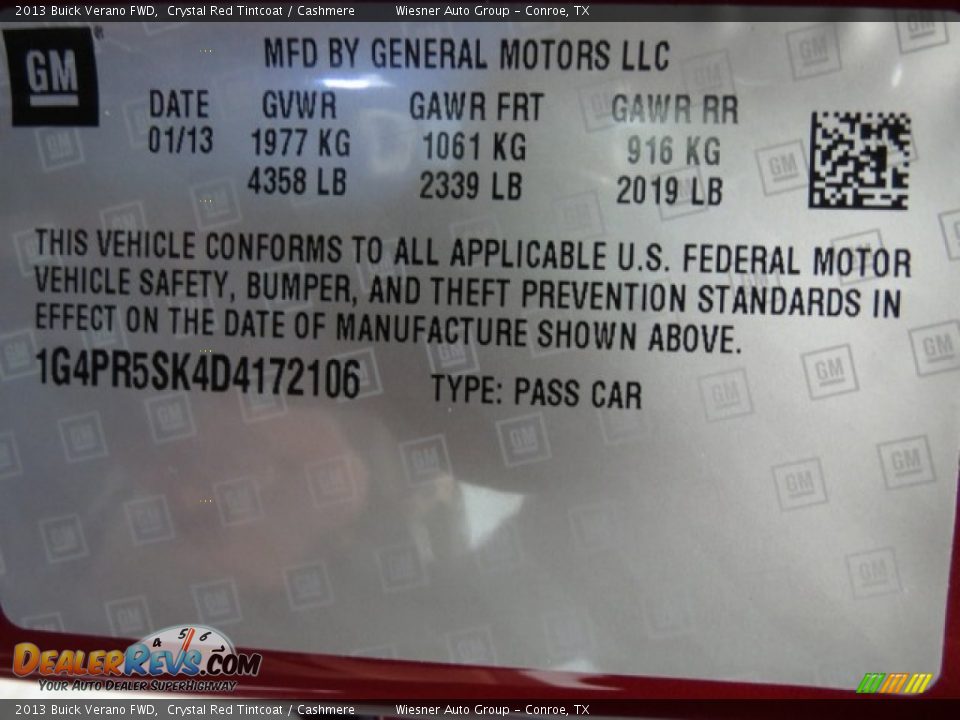 2013 Buick Verano FWD Crystal Red Tintcoat / Cashmere Photo #8