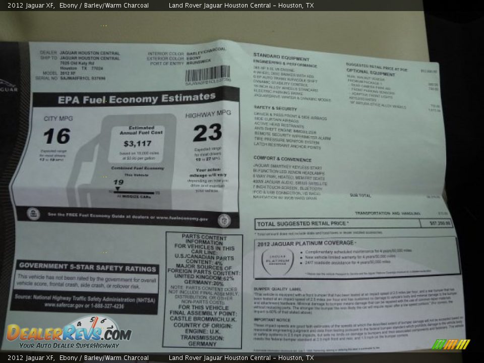 2012 Jaguar XF  Window Sticker Photo #20