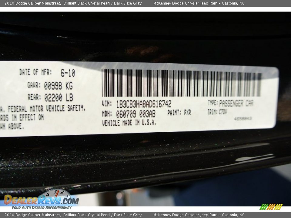 2010 Dodge Caliber Mainstreet Brilliant Black Crystal Pearl / Dark Slate Gray Photo #7