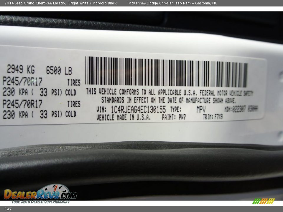 Jeep Color Code PW7 Bright White