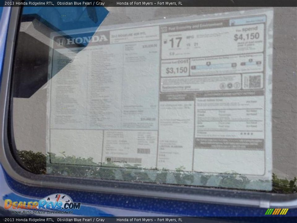 2013 Honda Ridgeline RTL Obsidian Blue Pearl / Gray Photo #9