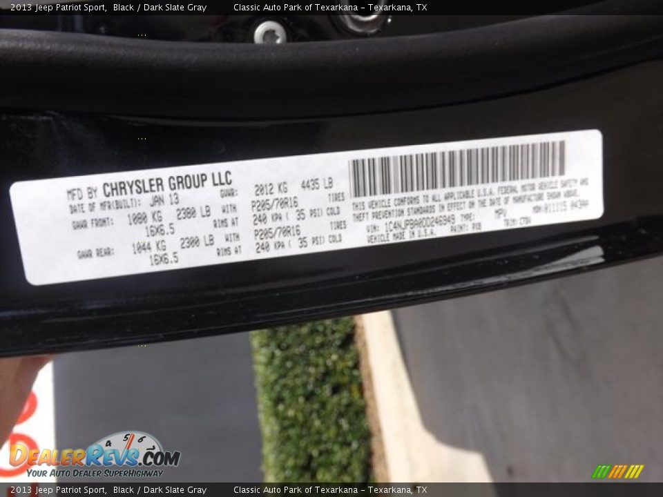 2013 Jeep Patriot Sport Black / Dark Slate Gray Photo #29