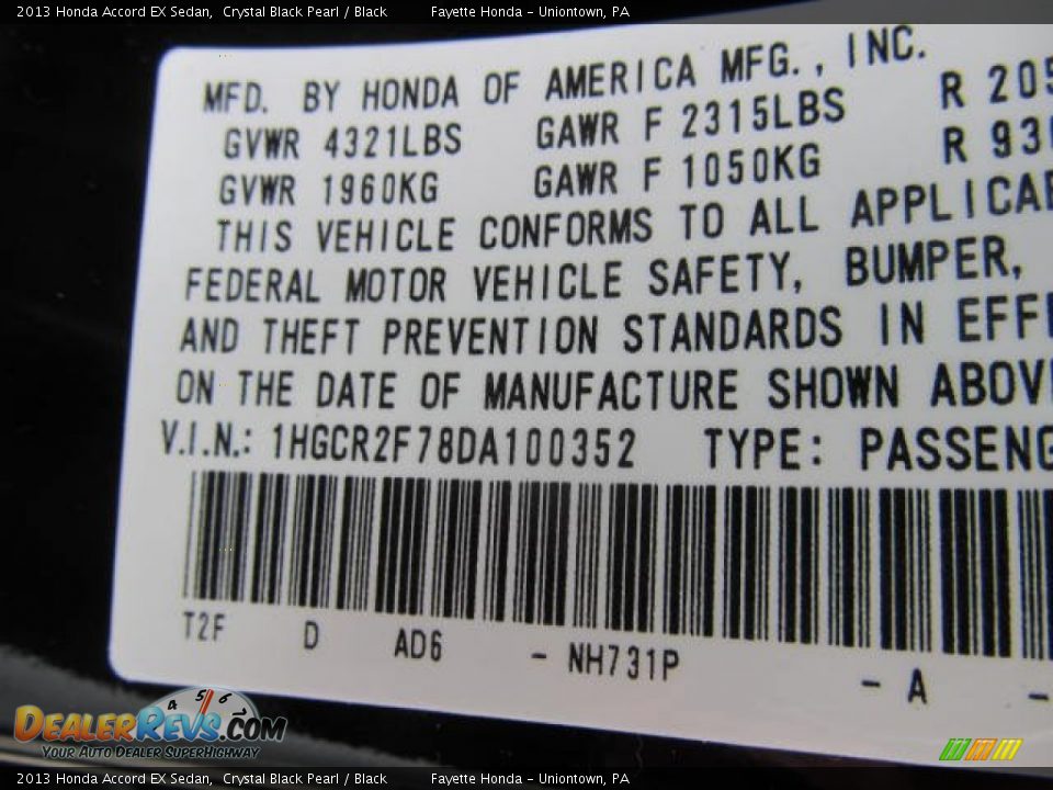 2013 Honda Accord EX Sedan Crystal Black Pearl / Black Photo #9