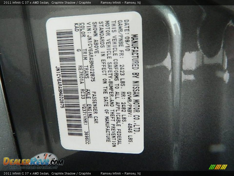 2011 Infiniti G 37 x AWD Sedan Graphite Shadow / Graphite Photo #23