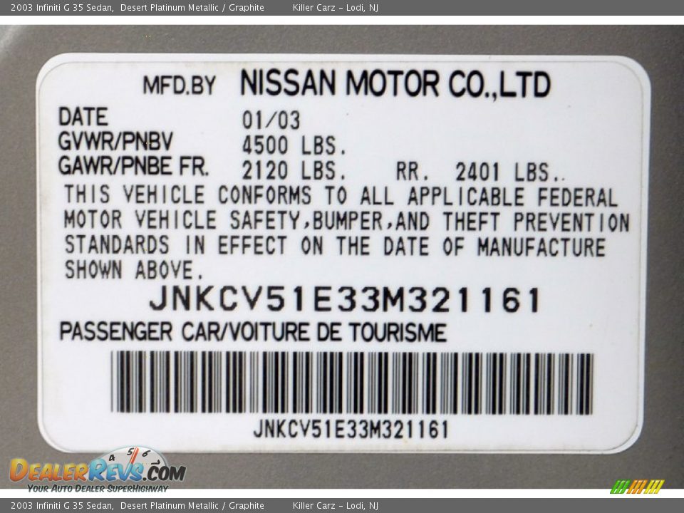 2003 Infiniti G 35 Sedan Desert Platinum Metallic / Graphite Photo #34
