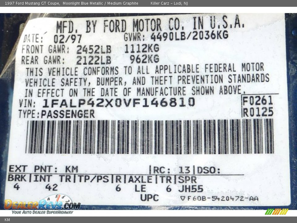 Ford Color Code KM Moonlight Blue Metallic