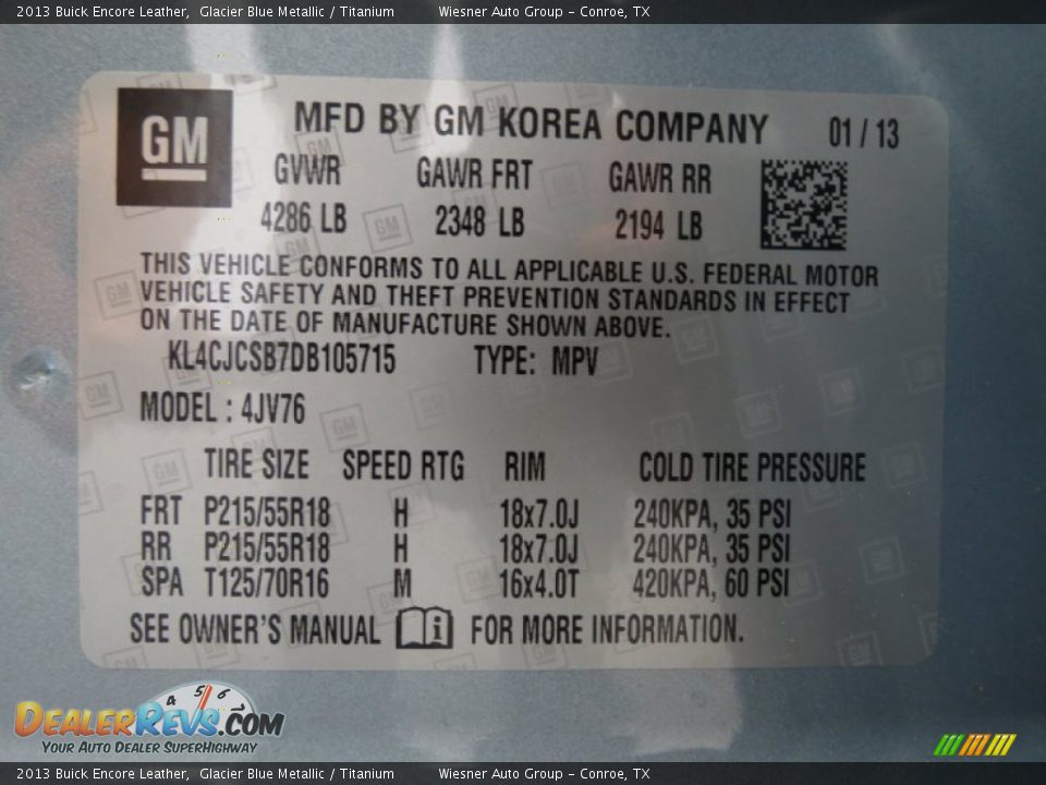2013 Buick Encore Leather Glacier Blue Metallic / Titanium Photo #7