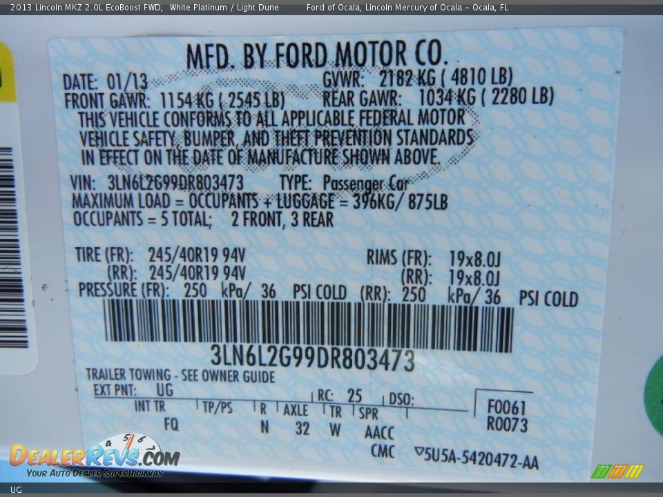 Lincoln Color Code UG White Platinum