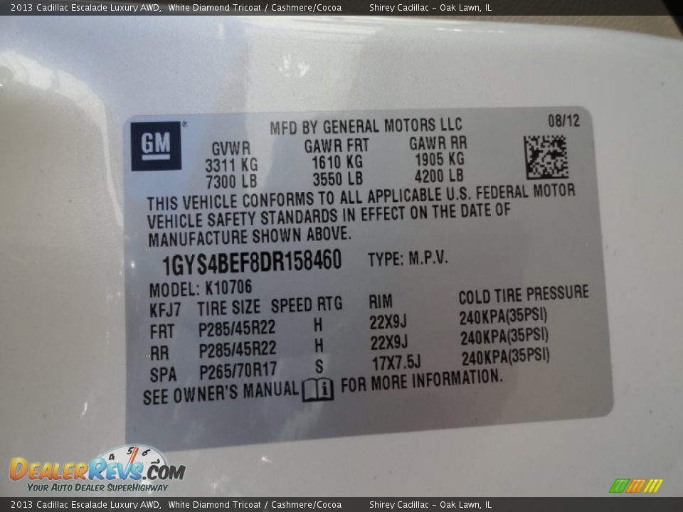 2013 Cadillac Escalade Luxury AWD White Diamond Tricoat / Cashmere/Cocoa Photo #17
