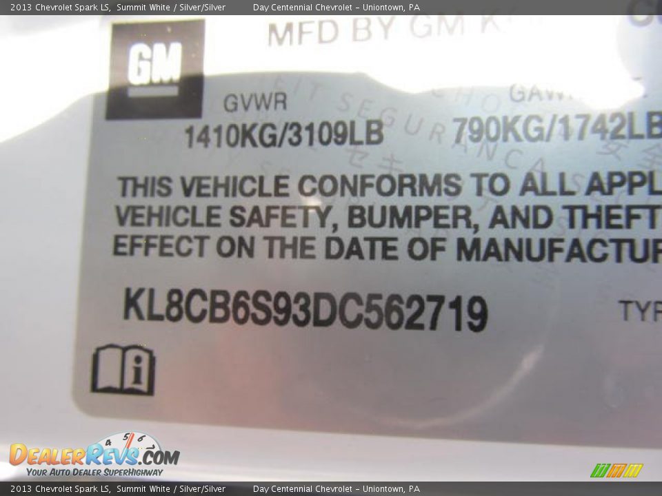 2013 Chevrolet Spark LS Summit White / Silver/Silver Photo #19