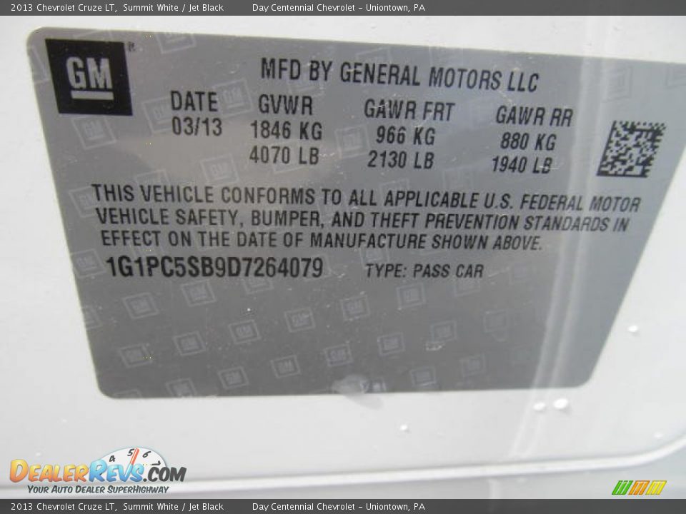 2013 Chevrolet Cruze LT Summit White / Jet Black Photo #19