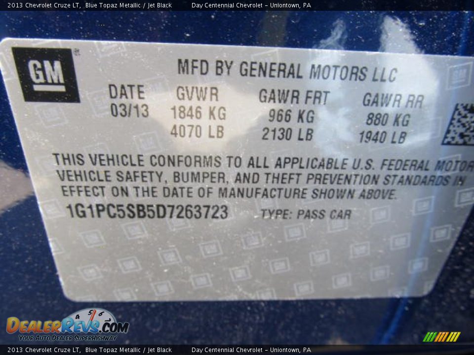 2013 Chevrolet Cruze LT Blue Topaz Metallic / Jet Black Photo #19