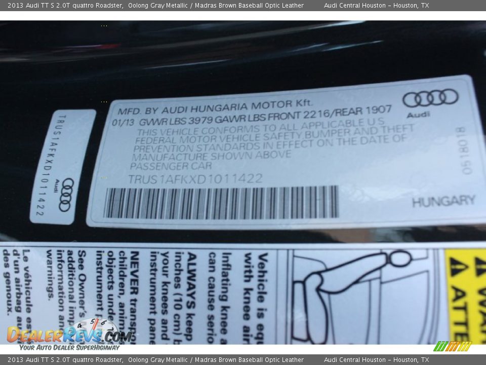 Info Tag of 2013 Audi TT S 2.0T quattro Roadster Photo #33