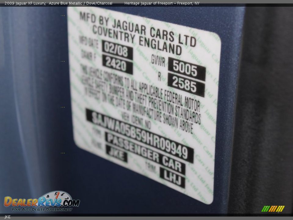 Jaguar Color Code JKE Azure Blue Metallic